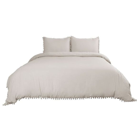 3pcs Duvet Cover Set with Pompoms Comforter Cover with 2 Pillowcases Tan - Picture 1 of 6